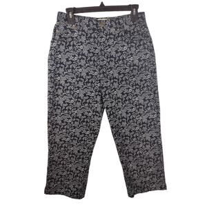 Evan Picone Women's Twill Blue Floral Paisley Cropped Pants Size 8